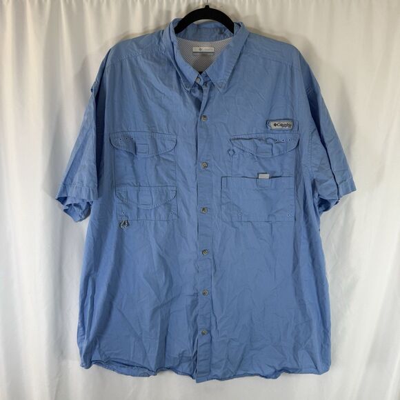 Columbia Shirt Mens 1X Blue Short Sleeve Button Down Shirt Collared Pockets - Picture 1 of 10
